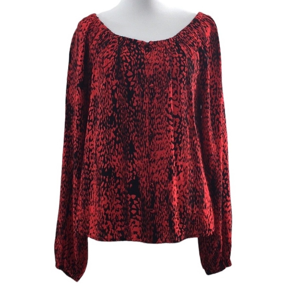 Sanctuary Red Black Animal Print Genevieve Off The Shoulder Blouse Womens XS